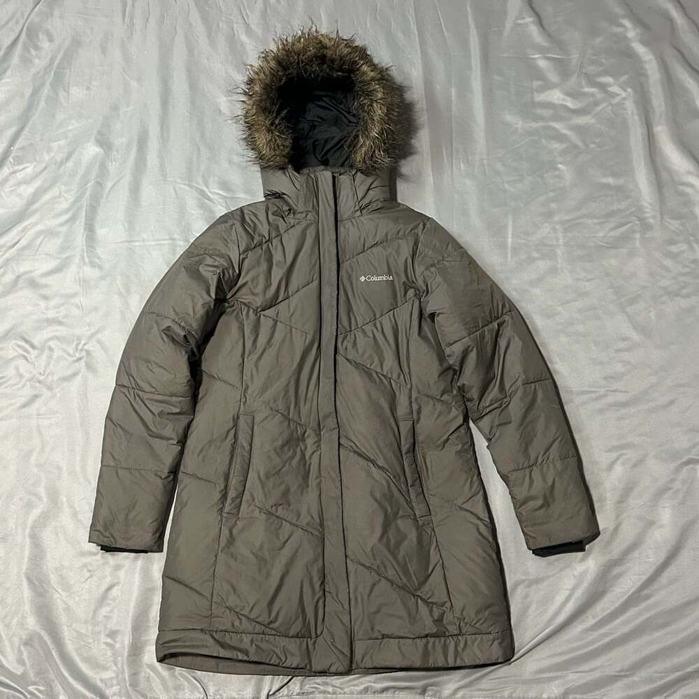 Columbia Snow Eclipse Mid Jacket Size M Gray Quilted Fur Hood